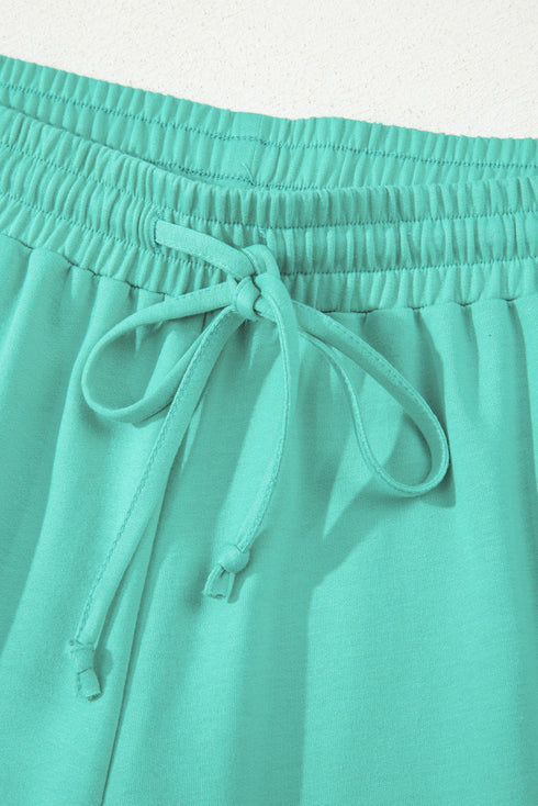 Drop Shoulder V Neck Pullover Shorts Loungewear Set