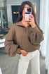 Drop Shoulder Waffle Texture Snap Button Collared Top