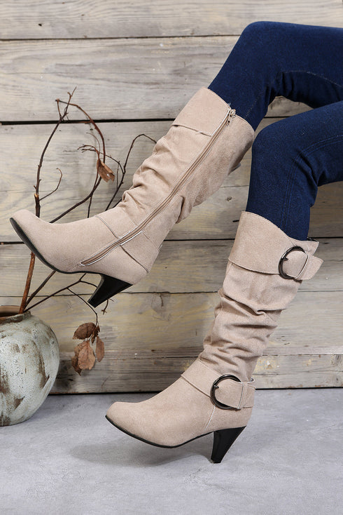 Dual Buckle Strap Western Block Heel Mid Calf Boots