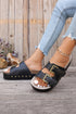 Dual Buckle Studded Platform Sole Slide Slippers