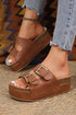 Dual Buckle Studded Platform Sole Slide Slippers