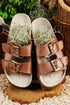 Dual Buckle Studded Platform Sole Slide Slippers