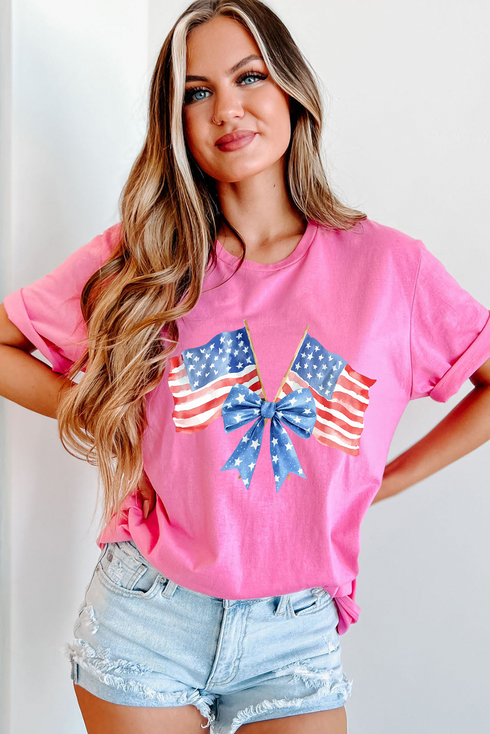 Dual Patriotic Bow Print Short Sleeve Graphic Tee