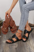 Dual Strap Buckle Detail Faux Leather Flat Slides