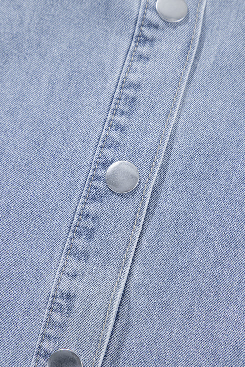 Dusk Blue Denim Pinup Folded Cap Sleeve Shirt