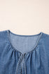 Dusk Blue Denim Ruffled Sleeve Lace up Front Peplum Top