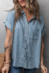 Dusk Blue Folded Short Sleeve Patched Pocket Denim Shirt