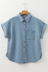 Dusk Blue Folded Short Sleeve Patched Pocket Denim Shirt