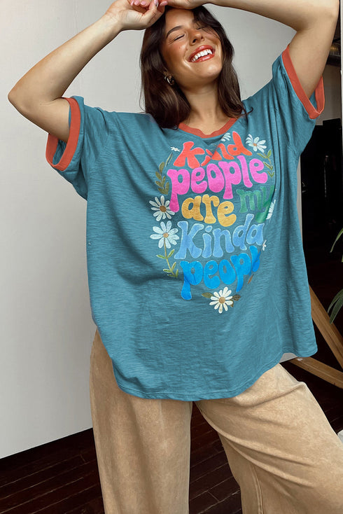Dusk Blue Kind People are My Kind People Graphic Oversized Tee