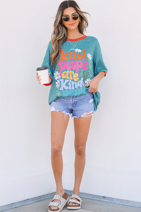 Dusk Blue Kind People are My Kind People Graphic Oversized Tee
