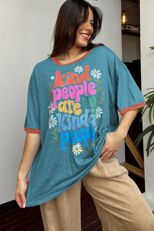 Dusk Blue Kind People are My Kind People Graphic Oversized Tee