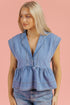 Dusk Blue Lapel Denim Babydoll Top
