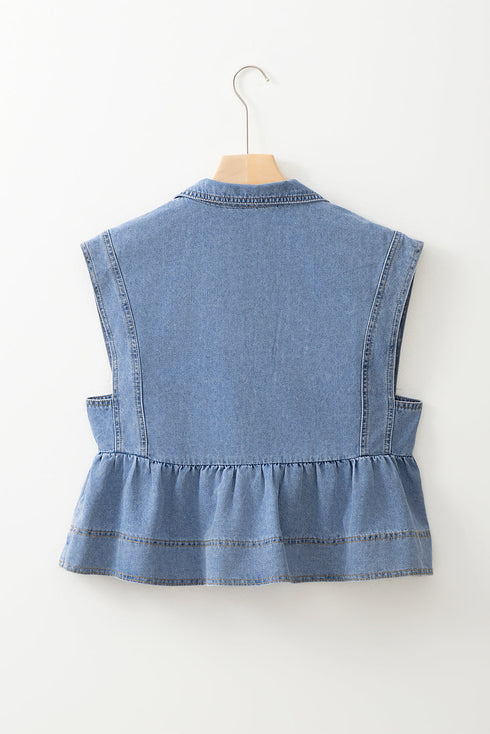 Dusk Blue Lapel Denim Babydoll Top