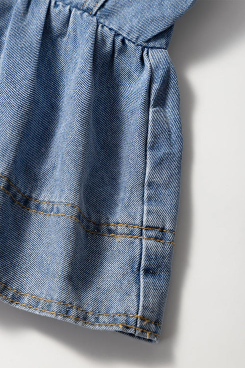 Dusk Blue Lapel Denim Babydoll Top