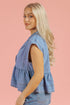 Dusk Blue Lapel Denim Babydoll Top