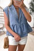 Dusk Blue Lapel Denim Babydoll Top