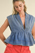 Dusk Blue Lapel Denim Babydoll Top