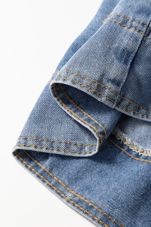 Dusk Blue Lapel Denim Babydoll Top