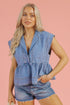 Dusk Blue Lapel Denim Babydoll Top