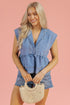 Dusk Blue Lapel Denim Babydoll Top