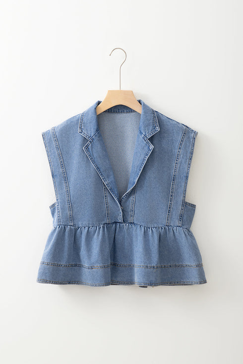 Dusk Blue Lapel Denim Babydoll Top