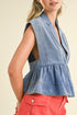 Dusk Blue Lapel Denim Babydoll Top
