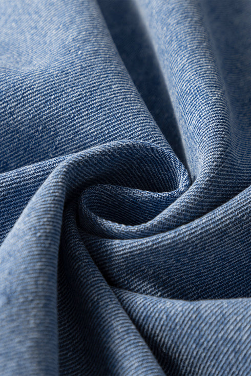 Dusk Blue Lapel Denim Babydoll Top