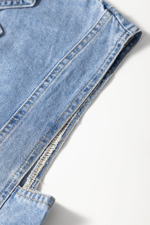 Dusk Blue Lapel Denim Babydoll Top