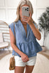 Dusk Blue Lapel Denim Babydoll Top