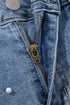 Dusk Blue Pearl Beaded Raw Hem Medium Wash Denim Shorts