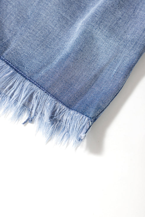 Dusk Blue Raw Hem Lace-up High Waist Plus Size Denim Shorts