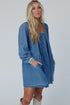 Dusk Blue Square Neck Side Pockets Loose Fit Denim Mini Dress