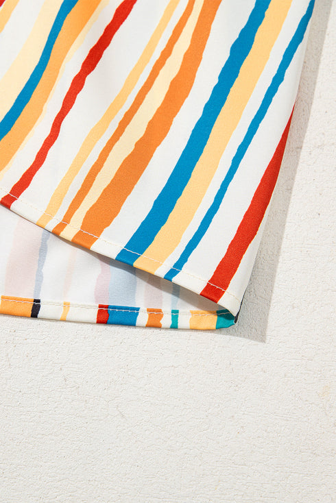 Dynamic Stripe Print Flutter Sleeve Babydoll Silhouette Blouse Top