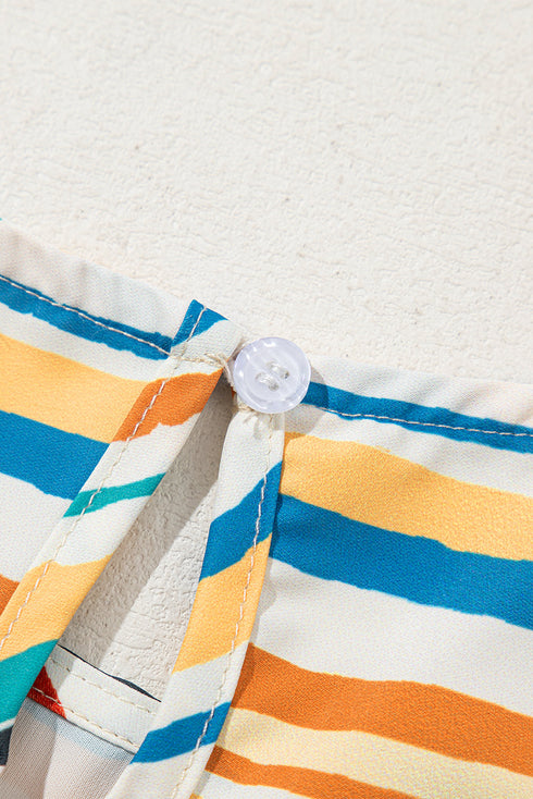 Dynamic Stripe Print Flutter Sleeve Babydoll Silhouette Blouse Top