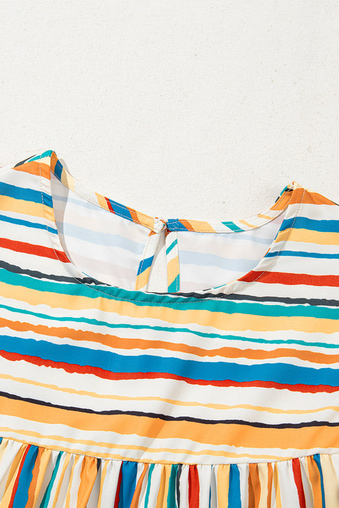 Dynamic Stripe Print Flutter Sleeve Babydoll Silhouette Blouse Top