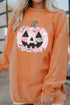 Patchwork Pumpkin Corded Ribbed Round Neck Tunic Sweatshirt