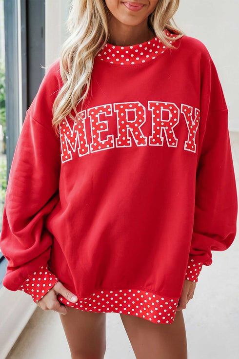 Polka Dot Letter Print Trim Mock Neck Sweatshirt