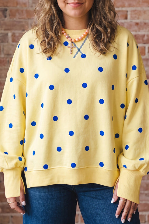 Round Neck Long Sleeve Polka Dot Sweatshirt