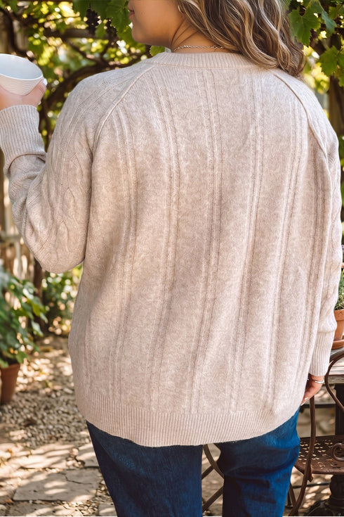 Oversized Cable Knit Round Neck Tunic Length Sweater