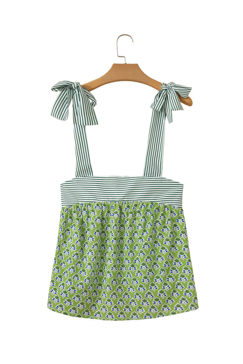 Feminine Floral Striped Knot Strap Babydoll Tank Top