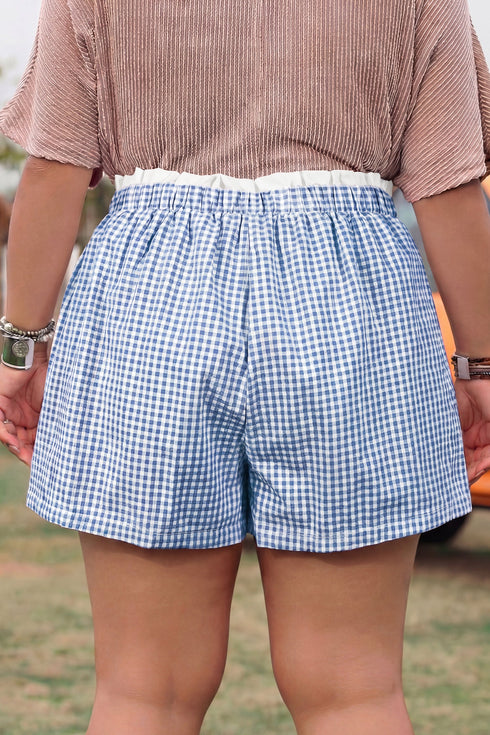 Southern Belle Plaid Print Tailored Edge Trim Shorts