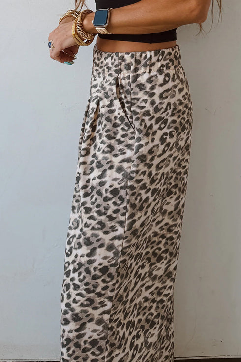 Leopard Print Wide Leg Full Length Pants