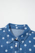 Polka Dot Long Sleeve Collar Shift Tunic Denim Jacket