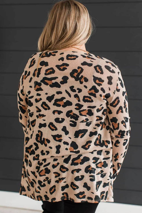 Leopard Print Long Sleeve V Neck Tunic Jacket