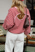 Striped Cutout Open Back Long Sleeve Loose Top