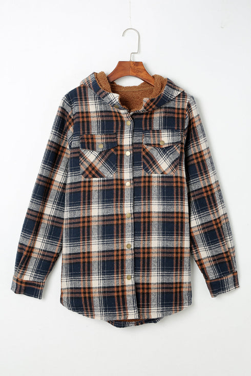 Exclusive Sherpa Fleece Lined Hooded Plaid Shacket