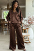 Braided V Neck Long Sleeve Wide Leg Pant Set