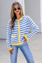 Striped Button Front Long Sleeve Loose Fit Knit Cardigan