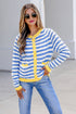 Striped Button Front Long Sleeve Loose Fit Knit Cardigan