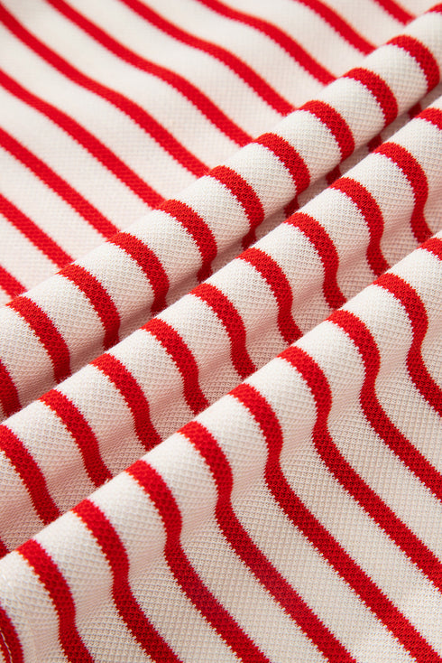 Striped Collared V Neck Pullover Skort Two Piece Dress